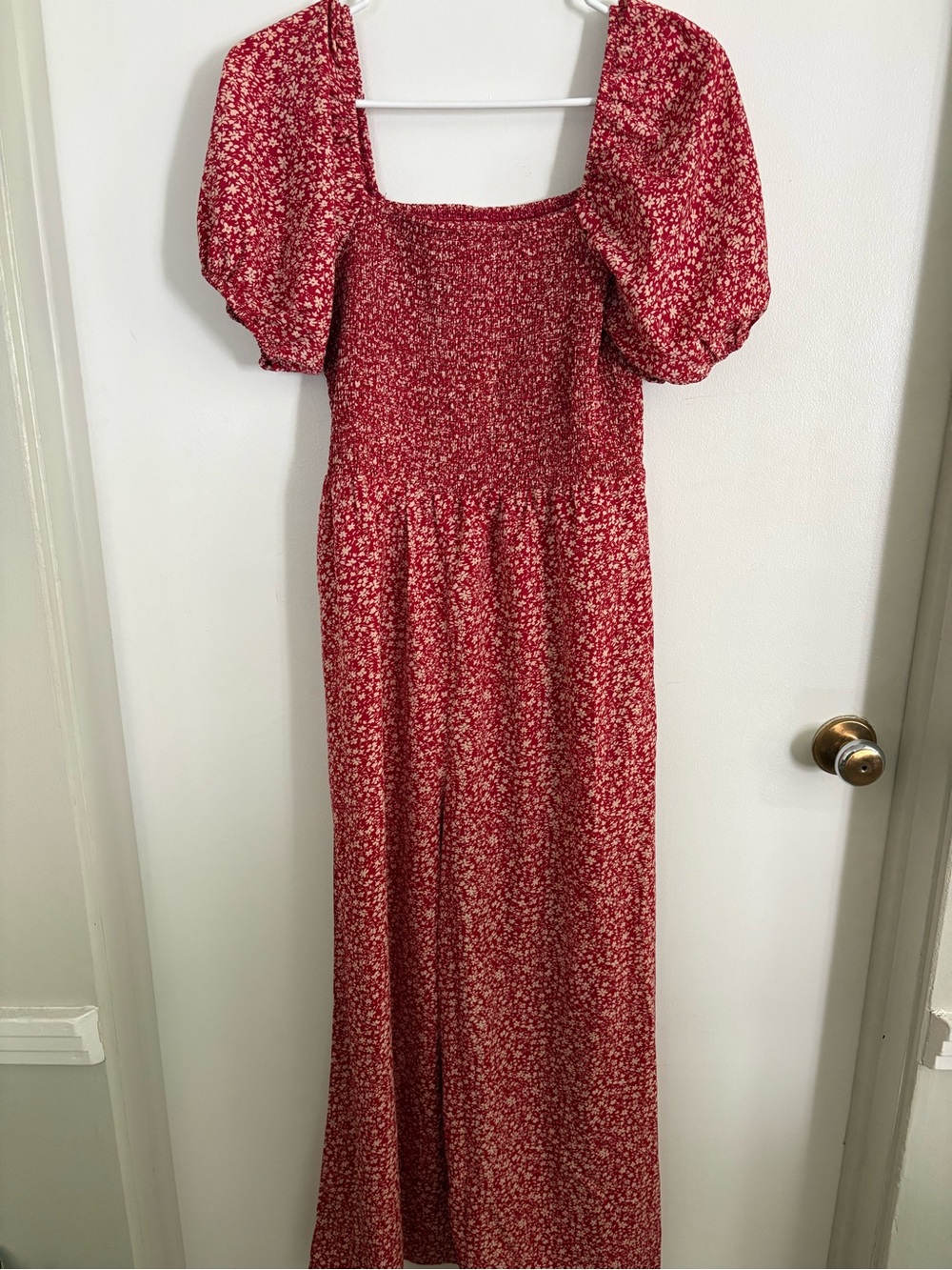 SHEIN Red Floral Puff-Sleeve Maxi Dress